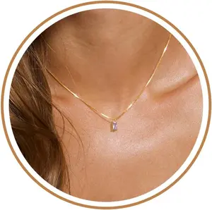 Diamond Necklaces for Women K Gold Plated Emerald Birthstone Necklace for Women Mothers Dainty Gold Necklace Blue Green Cubic Zirconia Pendant Necklace Birthday Gifts for Women Jewelry