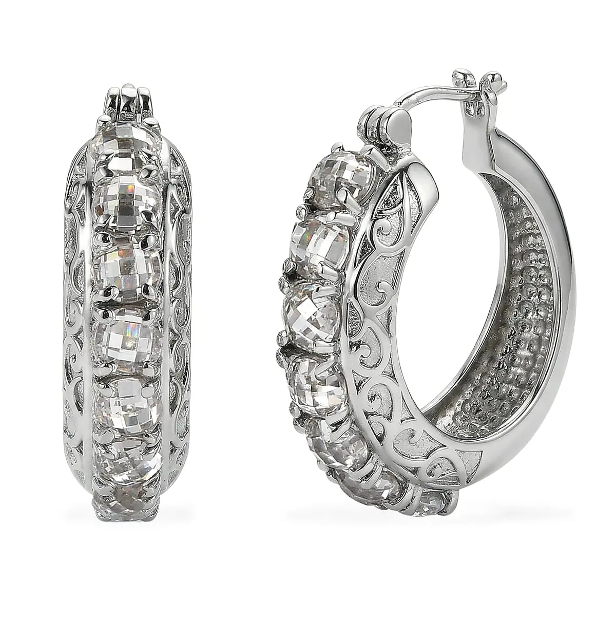 EverTrue Simulated Diamond Hoop Earrings in Stainless Steel 15.15 ctw