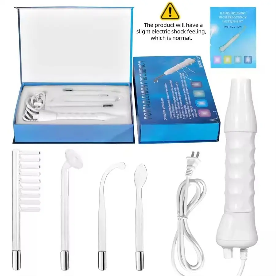 American Plug 4-In-1 High Frequency Portable Glass Tube Massager Comb, Facial Beauty Instrument, Home Use, New Condition, Facial Beauty Massagers