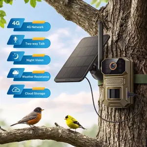 4G LTE Cellular Trail Camera with Solar Panel, 1080p Hunting & Outdoor Security, Long-Range Motion Detection，Night Vision，2-Way Audio, IP65, Built-in SIM & Unlimited Plan, No WiFi Needed
