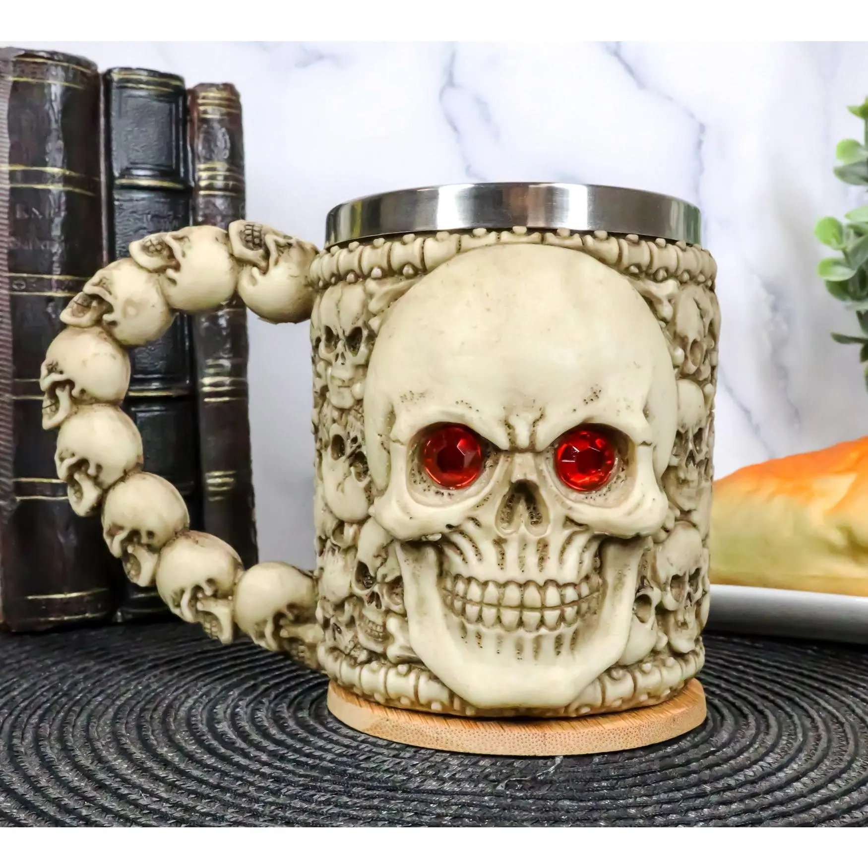 Ossuary Skeleton Heap Of Skulls Ghost Skull With Red Crystal Eyes Coffee Mug