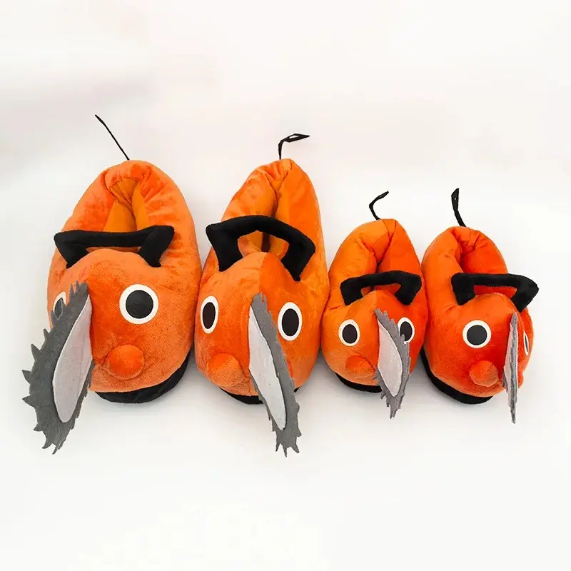 TreasuringU Chainsaw Men Plush Slipper Pochitaa Stuffed Shoes Men Orange Dog Stuffed Soft Slippers Indoor Christmas Shoes