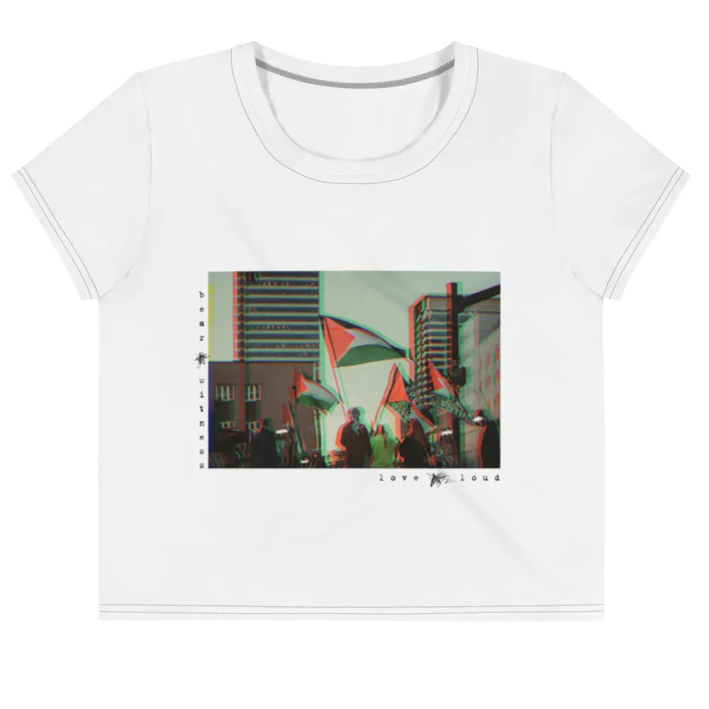Love Loud / Technicolor Uprising / All-Over Print Crop Tee / Plus Sizes / White with Black Stitching