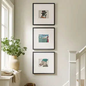 Americanflat 20x20 Picture Frame with Mat | Set of 3 | Black Slim Molding