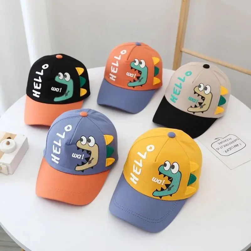 Kids' Cotton Dinosaur Snapback Hat - 1-4 Years, 50-52cm Circumference, Back Adjustable Cartoon Letter Cap for Infant Boys, Suitable for Fishing