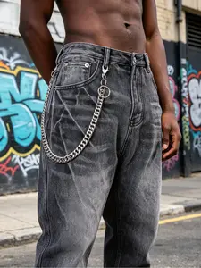 Hip-hop Alloy Jean Chain,Streetwear Thick Cuban Link Design Pants Chain, Punk Rock Biker Waist Chain,Trendy Street Fashion Accessory