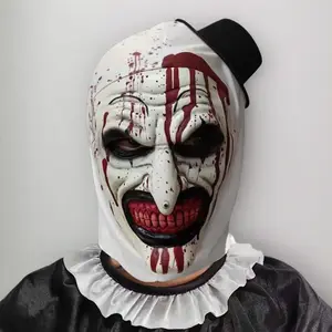 Terrifier Art the Clown Mask ， Terrifier series of American horror movies, adult full face headgear with blood colored latex masks, Halloween party/role-playing props, Halloween cosplay props, costume parties/haunted house horror headgear Hats Scary