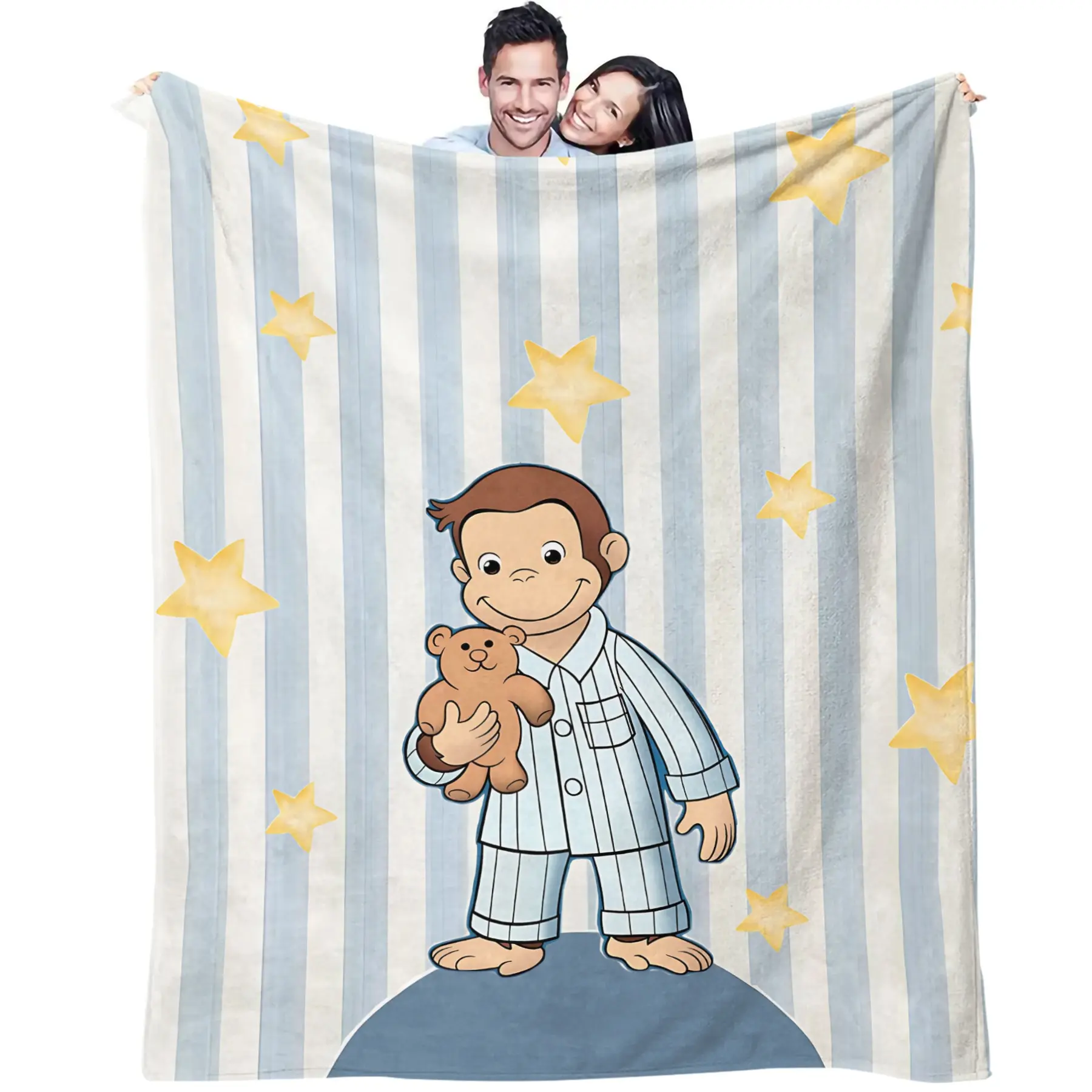 Curious George Teddy Bear Flannel Throw Blanket - Soft, Skin-Friendly, Breathable, Suitable For Bedroom And Office Naps, Gift For Children / Cartoon Enthusiasts, Cozy Gift For Bedroom Or Children's Room Soft Throws Blanket