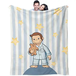 Curious George Teddy Bear Flannel Throw Blanket - Soft, Skin-Friendly, Breathable, Suitable For Bedroom And Office Naps, Gift For Children / Cartoon Enthusiasts, Cozy Gift For Bedroom Or Children's Room