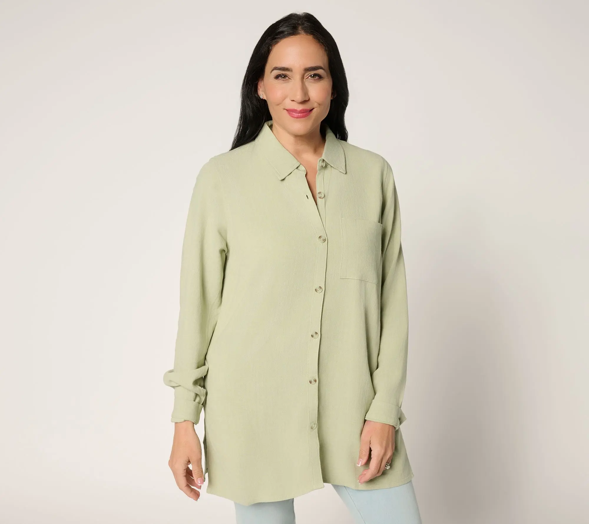 Belle by Kim Gravel Petite Riviera Linen Button UP Big Shirt