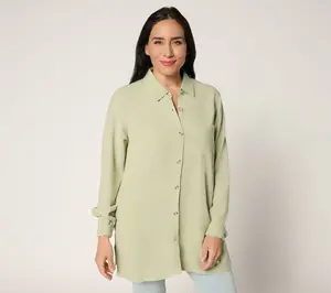 Belle by Kim Gravel Petite Riviera Linen Button UP Big Shirt
