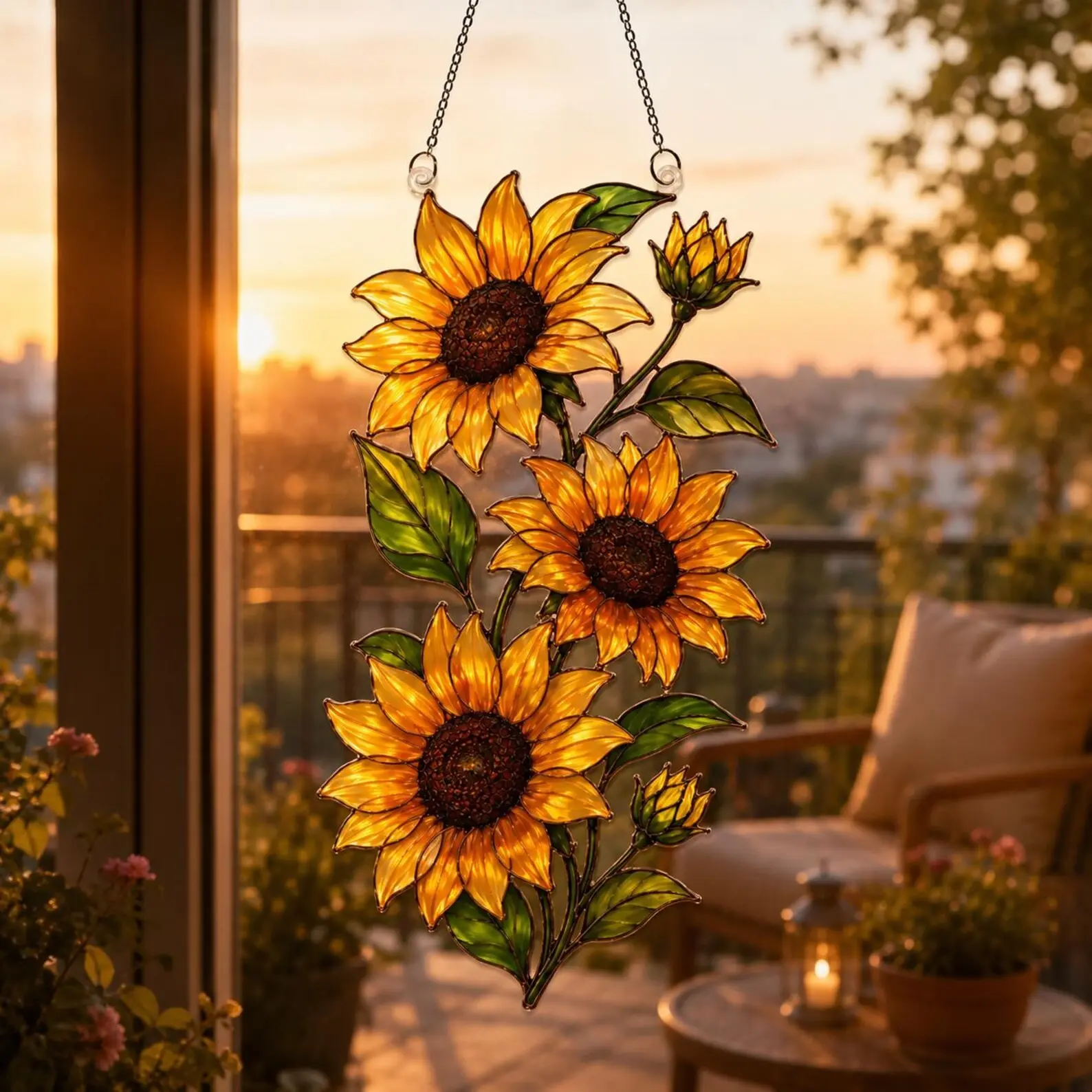 Acrylic Sunflower Suncatcher, Yellow Floral Window Hanging, Summer Flowers Sun Catcher, Botanical Garden Gift for Her Mom Grandma