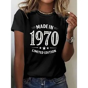 Men's 1970 Prominently Centered Print T-Shirt, Short-Sleeve Round Neck Streetwear Casual Top, Spring & Summer Clothes