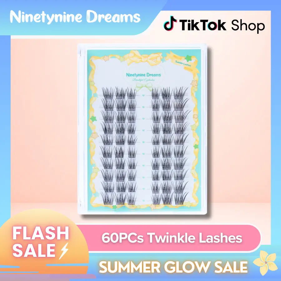 Ninetynine Dreams 60PCs Twinkle Lashes | Natural Cat & Siren Eye Style 9-13mm C+ Lash Clusters — Soft Lightweight Ultra-Thin Band, Reusable & Pre-Mapped Beginner-Friendly Everyday Makeup Eyelashes Look