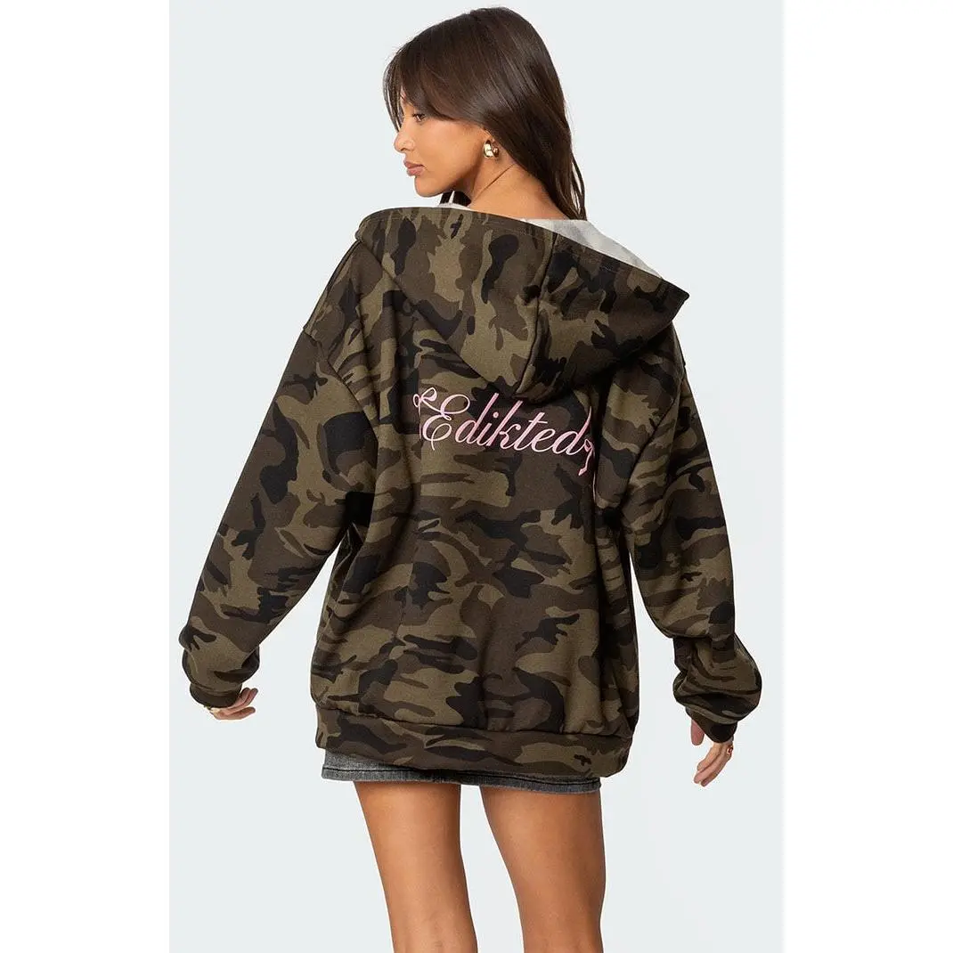 Edikted Women's Camo Oversized Bow Detail Hoodie