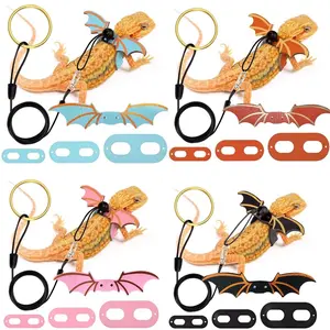 New 3 Pcs Adjustable Bearded Dragon Leash With Bat Wings Soft Leather Lizard Harness For Amphibians And Other Small Reptile