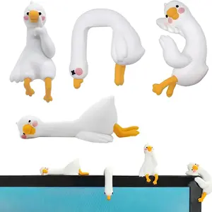 Funny Resin Desk Goose Decor 4 PCS, Mini Cute Goose Figurines for Computer Monitor, Car Dashboard and Rearview Mirror, Office Desk, Photo Frame Decorations Accessories & Housewarming Gifts