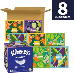 Kleenex Ultra Soft Facial Tissues, 80 Tissues per Box, 3-Ply, Hypoallergenic, FSC-Certified - Napkin