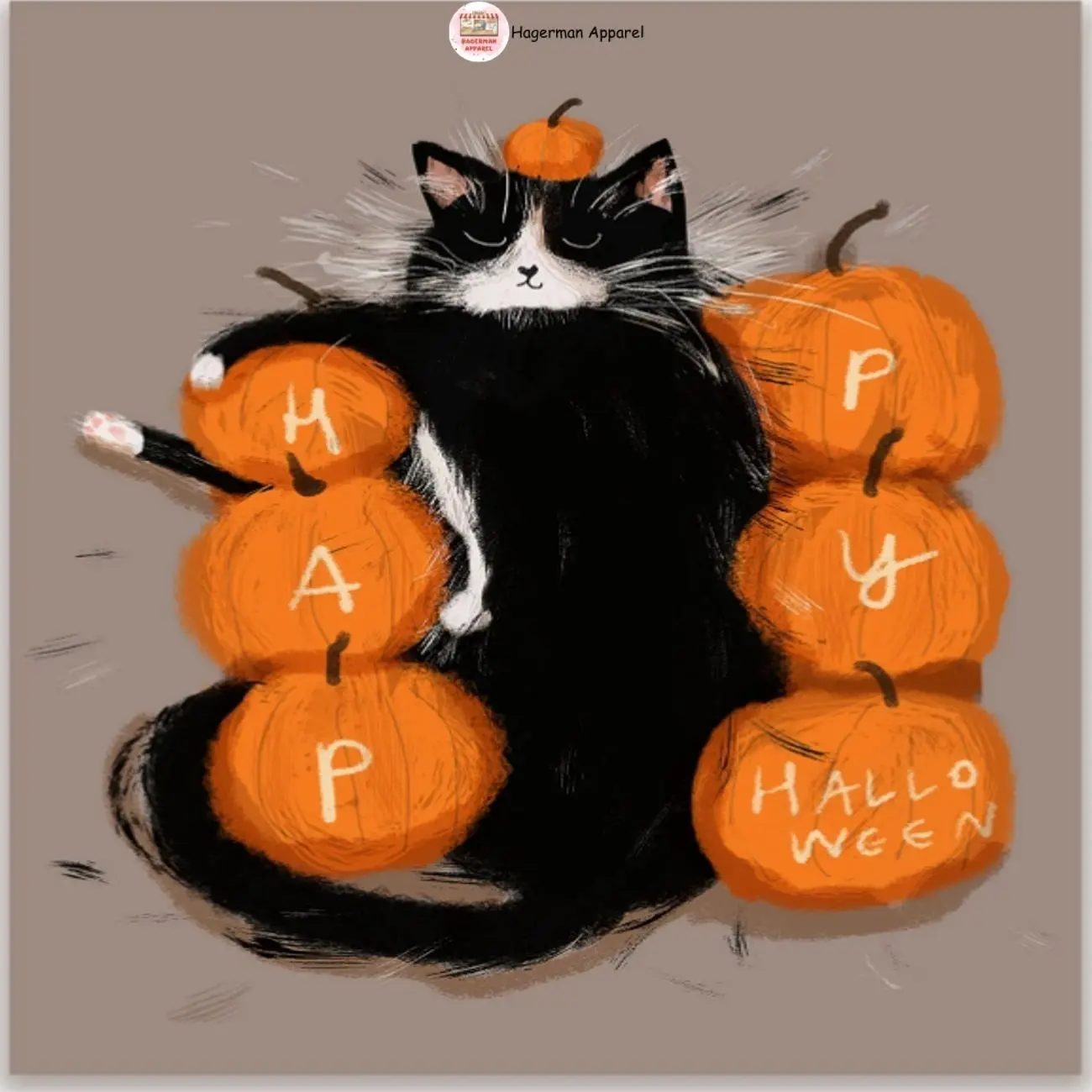 Happy Halloween Pumpkin Bed Cat Card, Halloween Cat Card, Halloween Card.