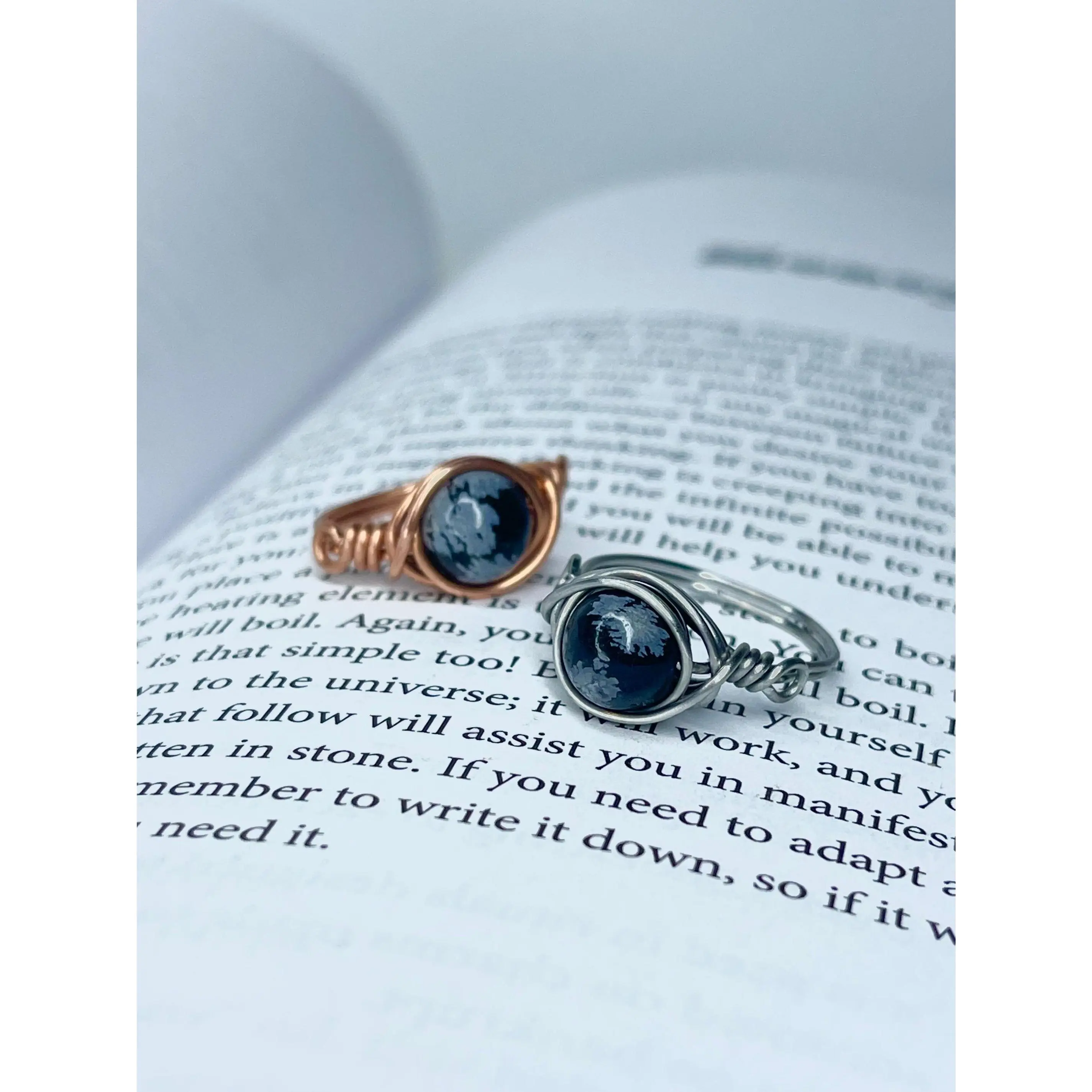 Snowflake Obsidian Wire Ring