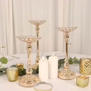Set of 3 Metal Votive Candle Holders 11", 13", 15" Crystal Beaded Design Gold - Tea Light Centerpieces