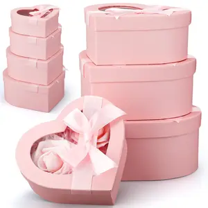 4 Pcs Flower Boxes Heart Shaped Boxes Floral Gift Boxes Assorted Sizes with Transparent Window Lids and Ribbons for Luxury Flower Gift Arrangements Wedding  Springtok