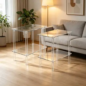 Adiison Living Room Side Tables Set Of 2 Side Tables Acrylic End Table With 2 Storage Shelve Transparent Bedside Simplicity Clear 2-Tier Nightstands Small Spaces Office Bedroom Living Room Study Transparent tiktokshopspringglowup