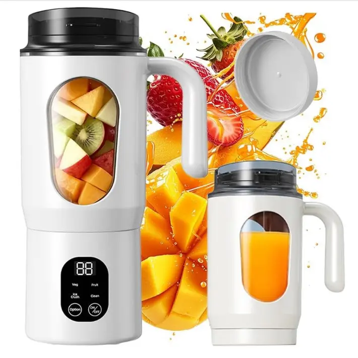 4-in-1 Portable USB Rechargeable Handheld Mini Stick Blender - Kitchen Appliance, USB Port, 4-Mode Button-Activated, 12-Blade System, LED Display, Ice Crush Mode, 580 ml/min, Adjustable Time Setting, White, for Smoothies & Juices, Tools And Gadgets, Cool,
