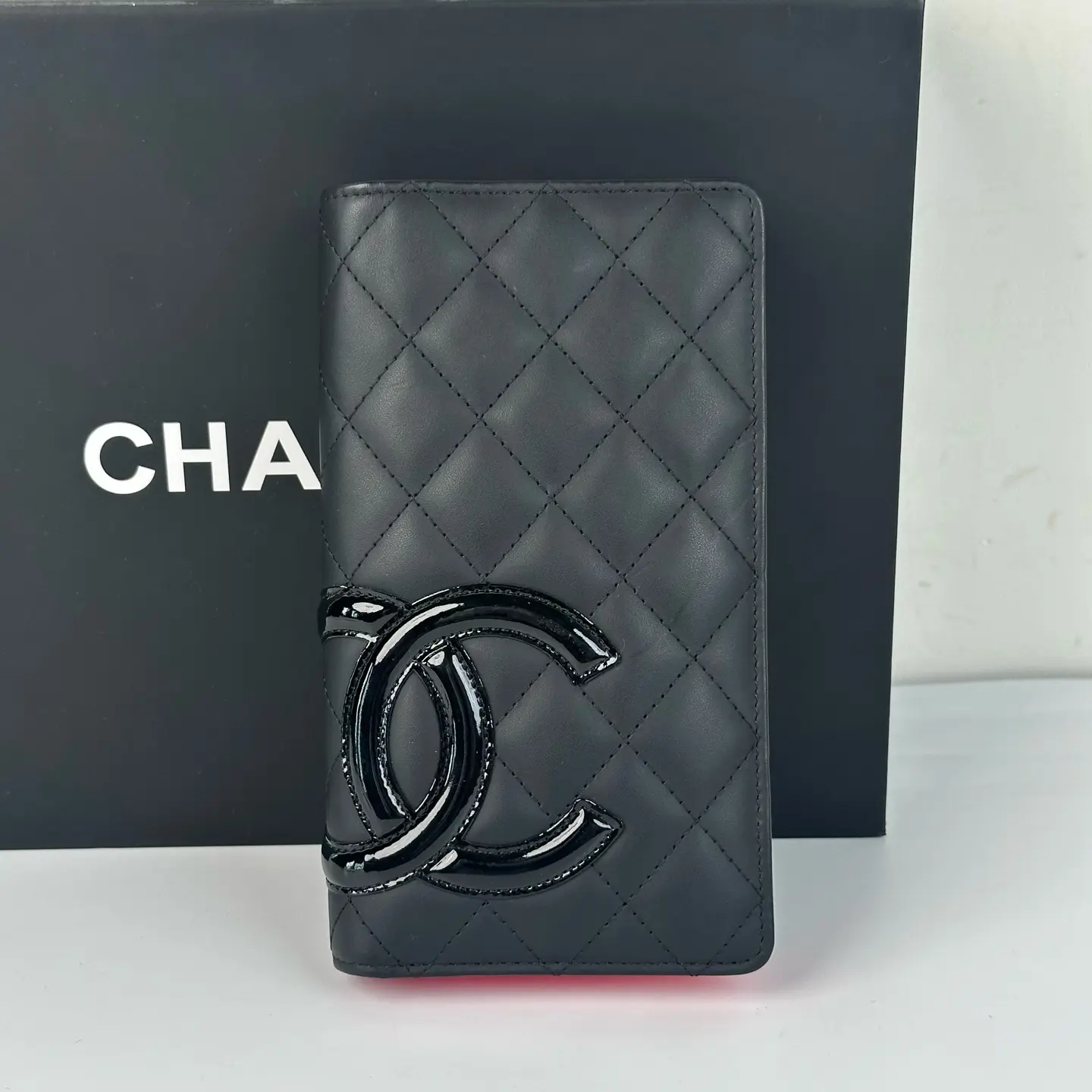 Pre-owned CHANEL Cambon Black Quilted Lambskin Long Bifold Wallet