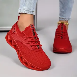[Durable Structure] Women's Bright Red Blade Sports and Leisure Shoes - Breathable, shock-absorbing, lightweight, non-slip running shoes with lace-up closure and soft EVA soles, suitable for jogging, tennis and walking