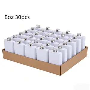 30 Pack 8oz White Hip Flask with Leak Proof Lid Sublimation Blanks for Hot Stamping Whiskey Flask