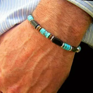 Men's Handmade Beaded Bracelet - Shell Onyx Hematite Tiger Eye, Handmade Beaded Bracelet