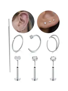 Cute Flat Back Push Pin Nose Studs, Stainless Steel Nose Rings, Dainty Threadless Jewelry for Women & Men, Hypoallergenic Fit Nose Lip & Ear Piercing