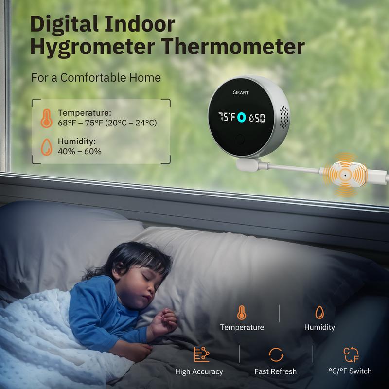 Girafit 5MP 3K Window Camera,2.4GHz & 5GHz Wi-Fi Indoor Security Camera with Thermometer and Hygrometer ChroMax Al Color Night Vision,Person & Motion Detection,24/7 Record