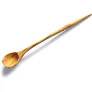 Natural Olive Wood Long Handle Spoon for Coffee, Tea, Milkshake Kitchen Stirring, Cocktail Stirring; Mixing Honey and Chef Tasting-1 Piece