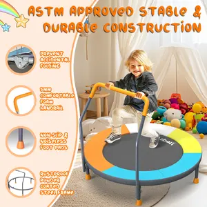 JoySpot 3FT Toddler Trampoline with Adjustable Handlebar, Foldable, Mini Kids Indoor Outdoor Trampoline for Ages 1-6, Safe & Sturdy Design