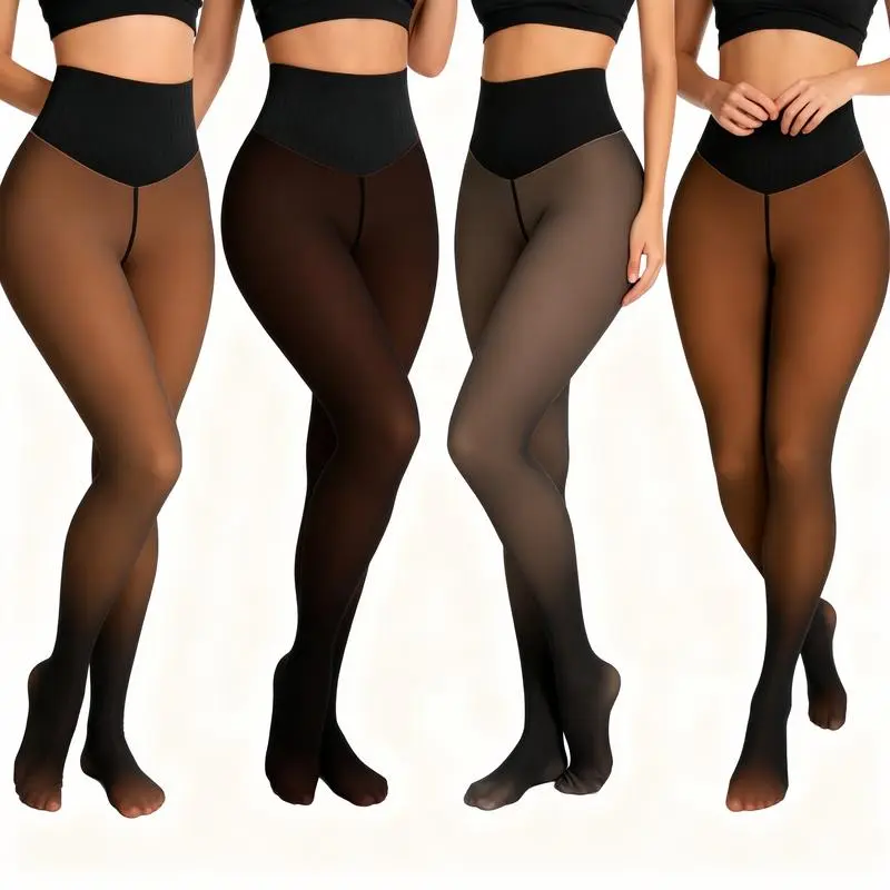 NEW COMPRESSION BAND & ONE SEAM OPTION! THE ORIGINAL MAGIC FLEECE LINED LEGGINGS - XS TO 3XL - 4 SHADES - CLOSED FOOT - Fleece Tights Available in Plus Size and Light to Brown Fur Womenswear Basic