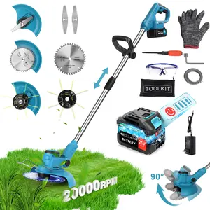 20000 RPM Electric Weed Wacker, 8″ Brushless Cordless Weed Eater Battery Powered, 4-in-1 Brush Cutter/String Trimmer/Grass Trimmer/Lawn Mower,Edger Stringless Weed Trimmer,4 Blades,3000mAh Battery