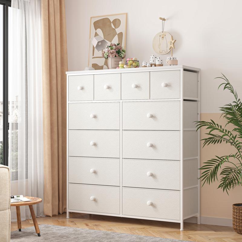 【New Year Home Storage Decor】RaybeeFurniture 12 Drawer Dresser for Bedroom with Fabric Drawers, Large Storage Chest with Metal Frame & Wood Top, Modern Closet Organizer Dresser for Women, Living Room, Entryway, Clothes, Linens, Accessories