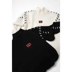 MiLLA ALEXANDRA Signature contrast stitch sweater in White Soft Knitwear Statement