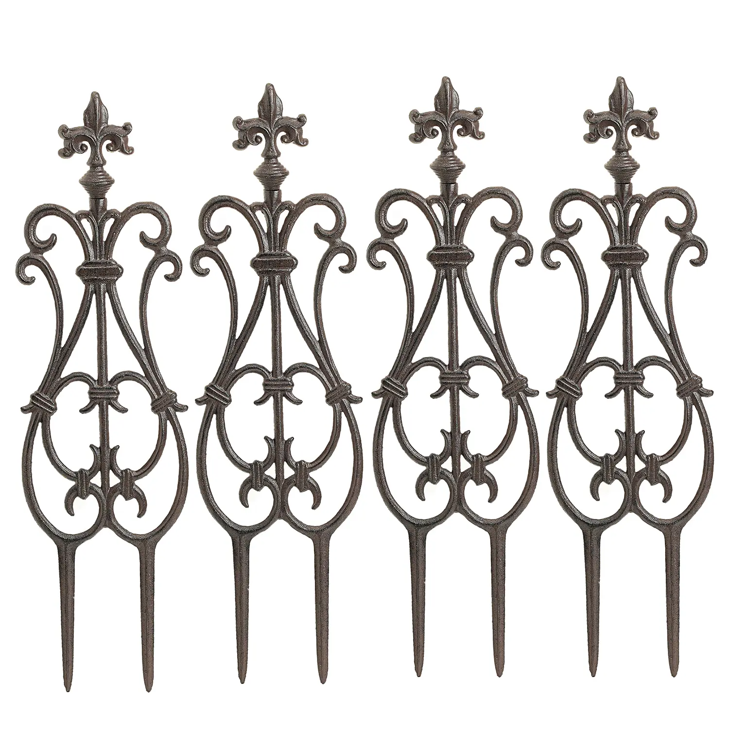 Sungmor 4-Pack Vintage Victorian Heavy-Duty Cast Iron Landscape Picket Fence Panels - 28" Tall Garden Stakes, Home Improvement Supplies for Flower Beds, Grass Patch & Greenhouse Border Edging, Yard Lawn Decor