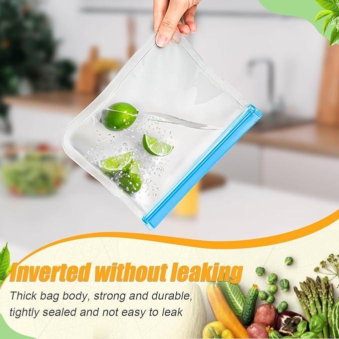Reusable Silicone Food Bags Set Keep Food Fresh Leak-Proof Storage Kitchen Use