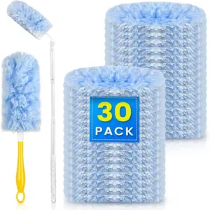 30 Count Heavy Duty Duster Compatible with Swiffer Duster, Disposable Microfiber Duster Refills with 1 Short Handle and 1 Extendable Handle Cleaning