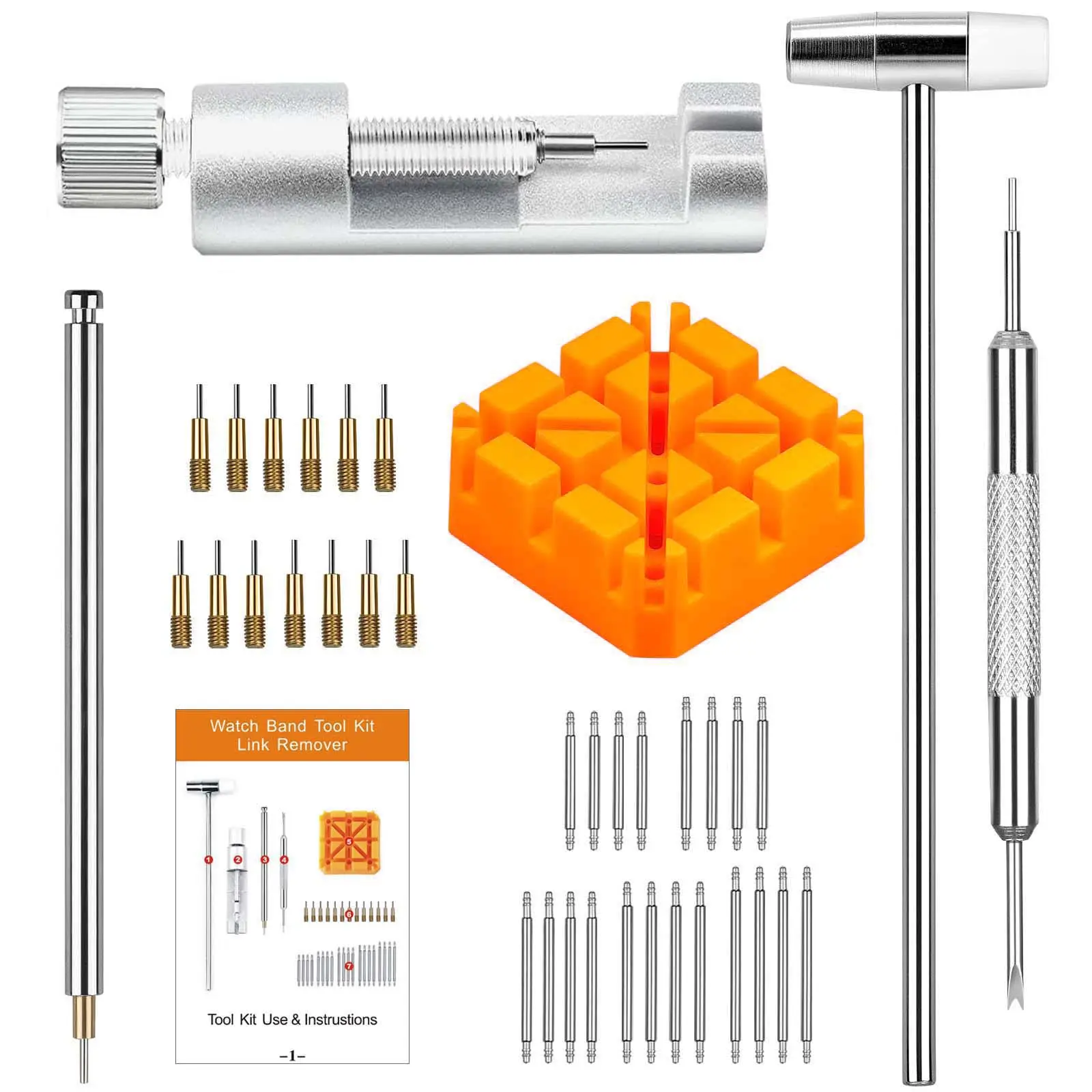 1 Set Watch Link Removal Tool, Watch Band Tool Kit, Repair Kit for Watch Bracelet Adjustment, Includes User Manual, 20pcs Spring Bars, 13pcs Pins, Watch Tools