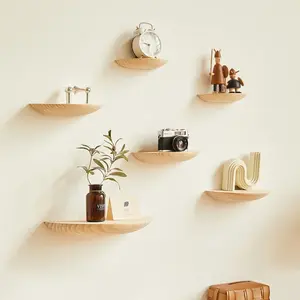 1PC Semicircle Wooden Wall Shelf Background Wall Hanging Projector Display Stand Suspension Home Decoration Storage Organization