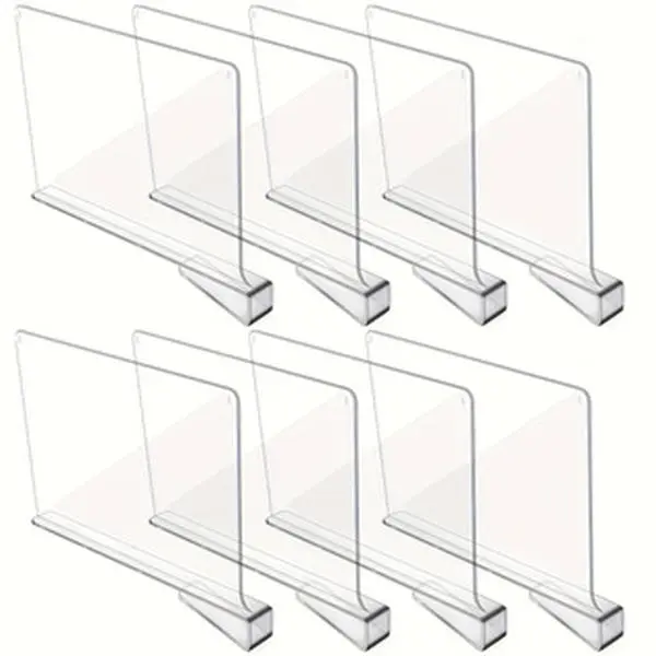 8-Piece Rectangle Acrylic Insert-Type Closet Hanger Organizer Set - Space-Saving, Easy Setup, Adjustable, Corrosion-Resistant, Scratch-Resistant, Durable - Ideal for Storing Books, Clothes, Food & Beverage on Bedroom Wooden Shelves, Shoe Cabinets