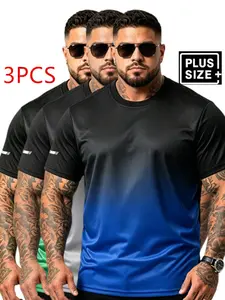 3-Pack Men's Plus Size 1xl-6xl Colorblock T-Shirts, Casual Round Neck Short Sleeve Shibori Shirts, Breathable Streetwear