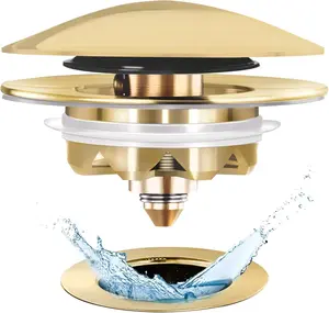 Bathtub Drain Stopper Plug, Pop Up Cover Replaces Lift & Turn,  Universal for 1.45 to 1.8in Drain Hole Brass Matte Gold
