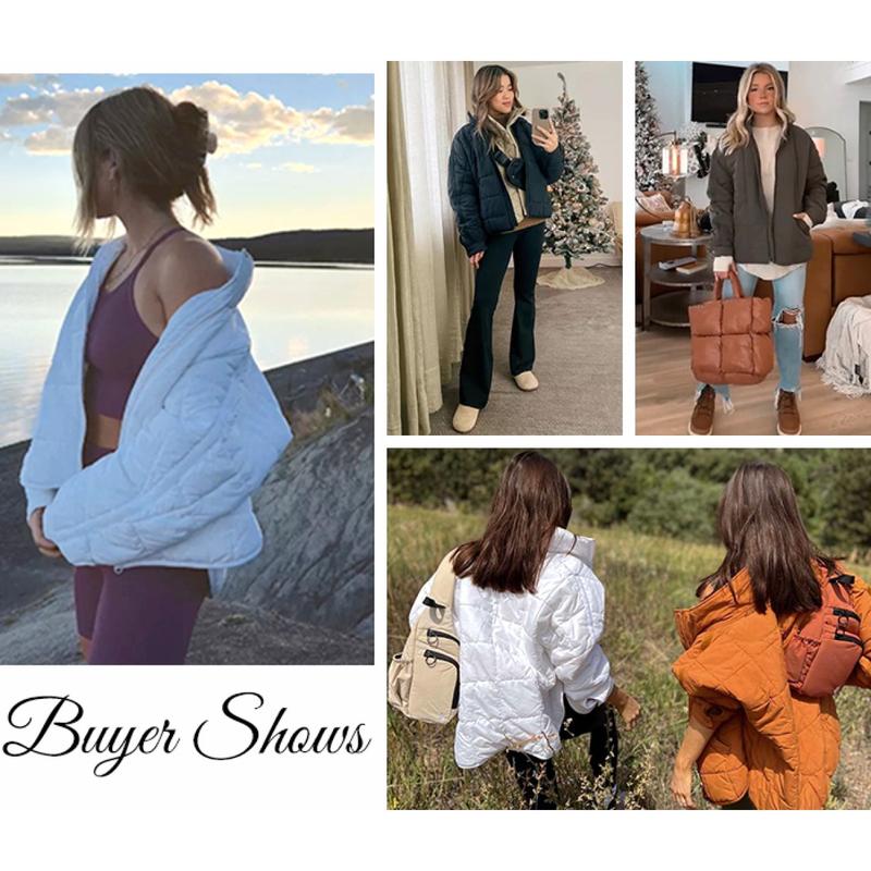 Tanming Women's Lightweight Quilted Puffer Jacket Long Sleeve Full Zip Casual Padded Coat  with Side Pockets Spring