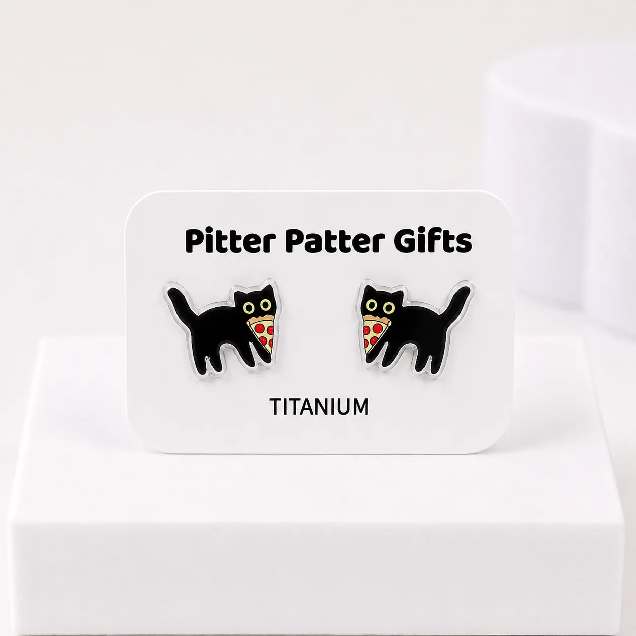 Pizza Cat Earrings, Acrylic Studs, Titanium Posts